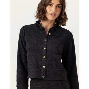 Sundays Maggie Knit Ruffle Collar Long Sleeve Cardigan Sweater Black Size XS